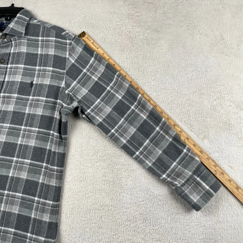 Polo Ralph Lauren Flannel Shirt Mens Medium Classic Fit Gray Plaid Pony Cozy